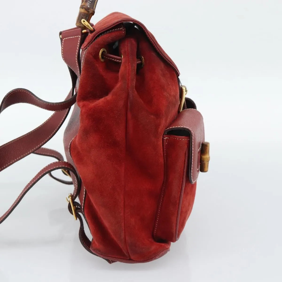 Gucci Vintage Bamboo Suede Red Suede Backpack Bag (Pre-Owned)