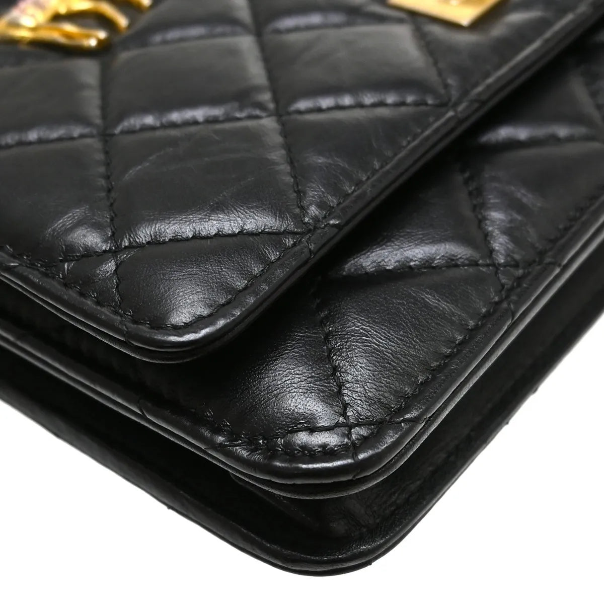 Chanel Lucky Charms Reissue 2.55 Wallet On Chain Quilted Calfskin Black Leather Shoulder Bag Bag (Pre-Owned)