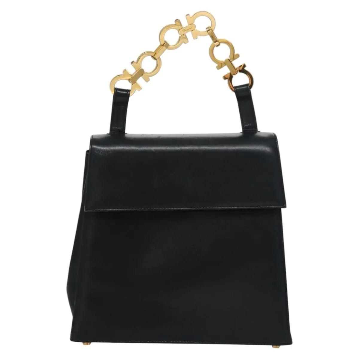 Salvatore Ferragamo Gancini Flap Leather Black Leather Shoulder Bag Bag (Pre-Owned)