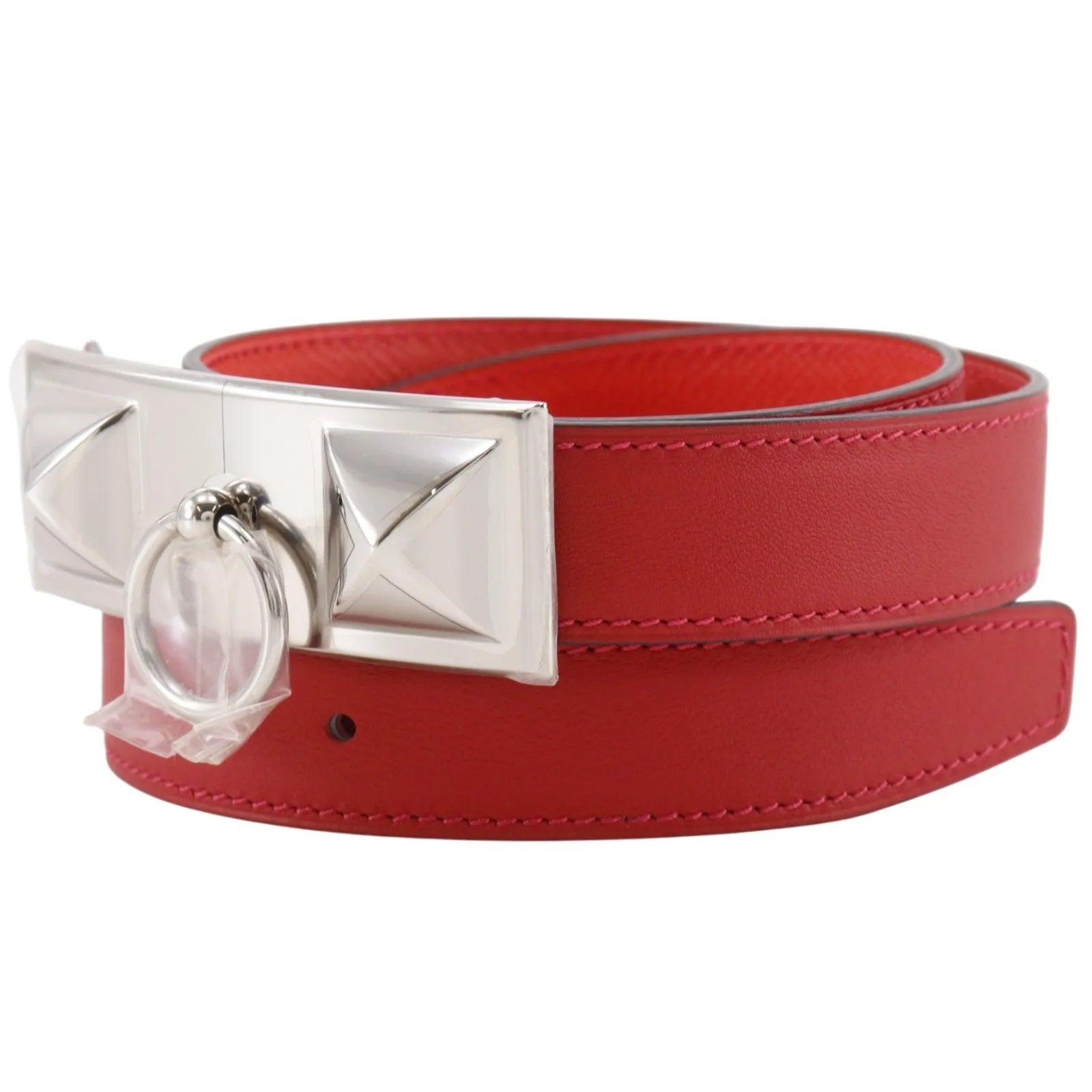 Hermes Rivale Reversible Belt Leather Red Leather Belts Accessory (Pre-Owned)
