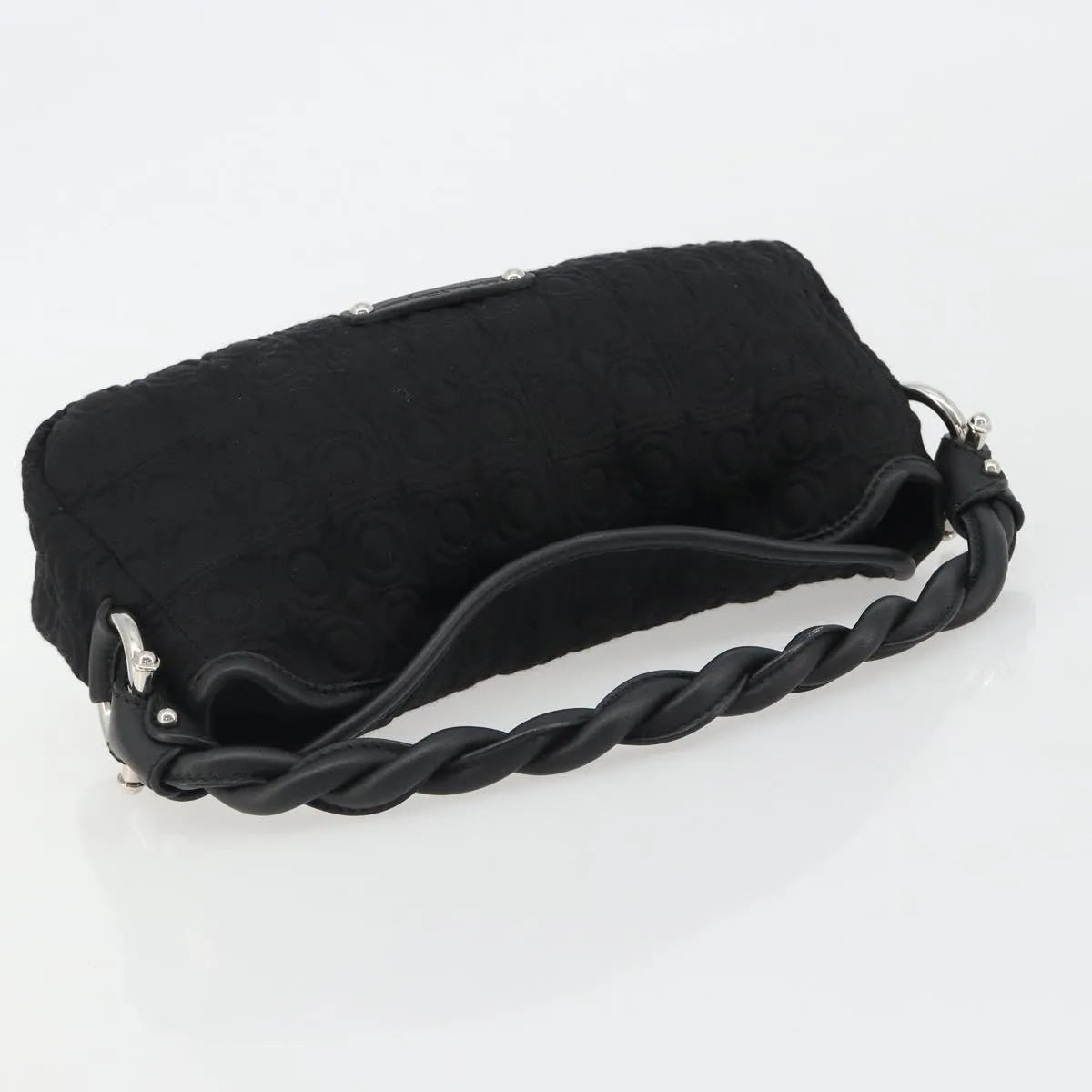 Salvatore Ferragamo Gancini Hobo Leather Black Cotton Handbag (Pre-Owned)