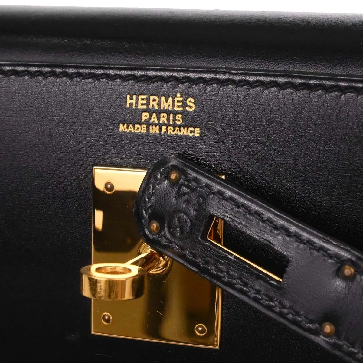 Hermes Kelly Black Box Calf With Gold Hardware Black Leather Handbag (Pre-Owned)