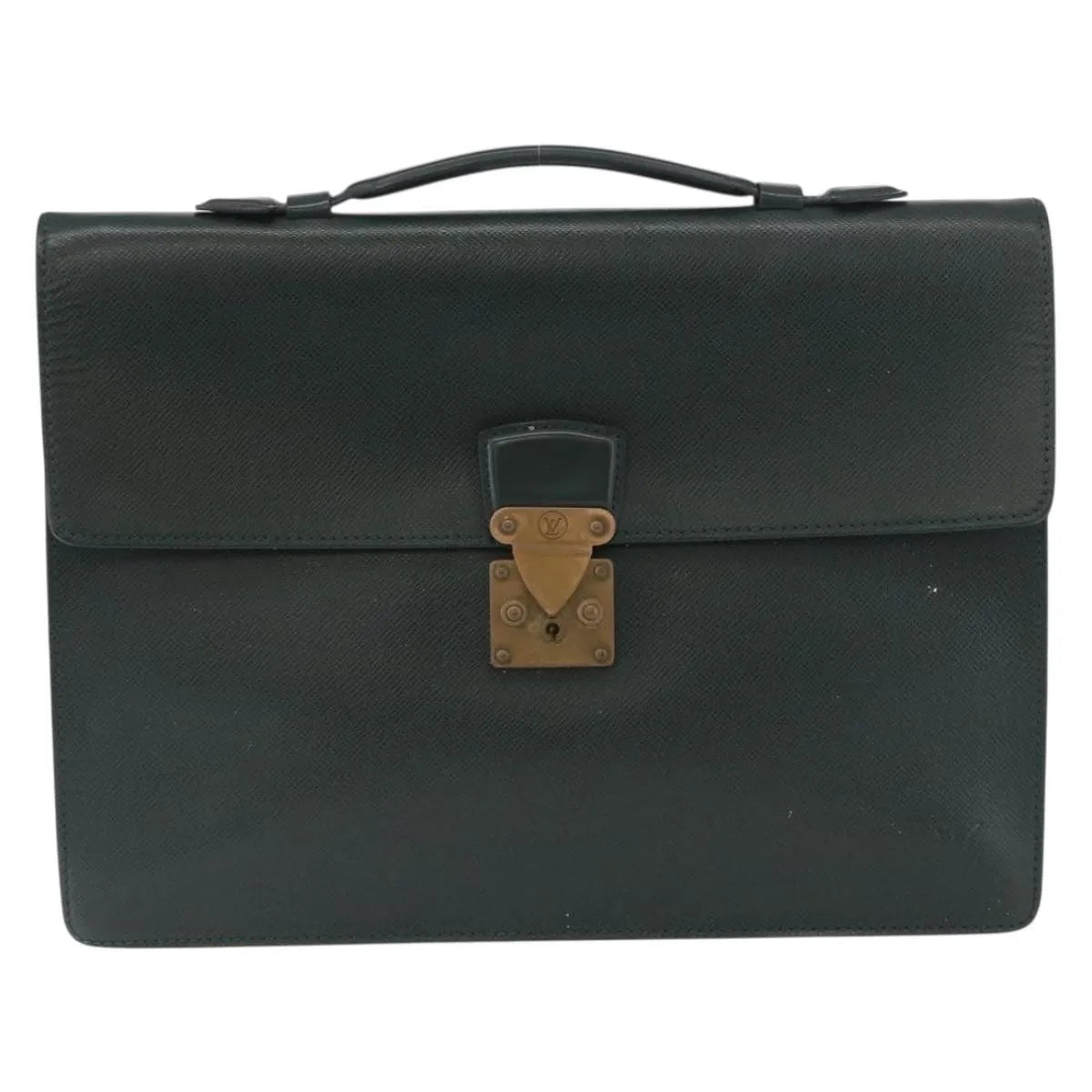 Louis Vuitton Serviette Kourad Taiga Leather Green Leather Briefcase Bag (Pre-Owned)