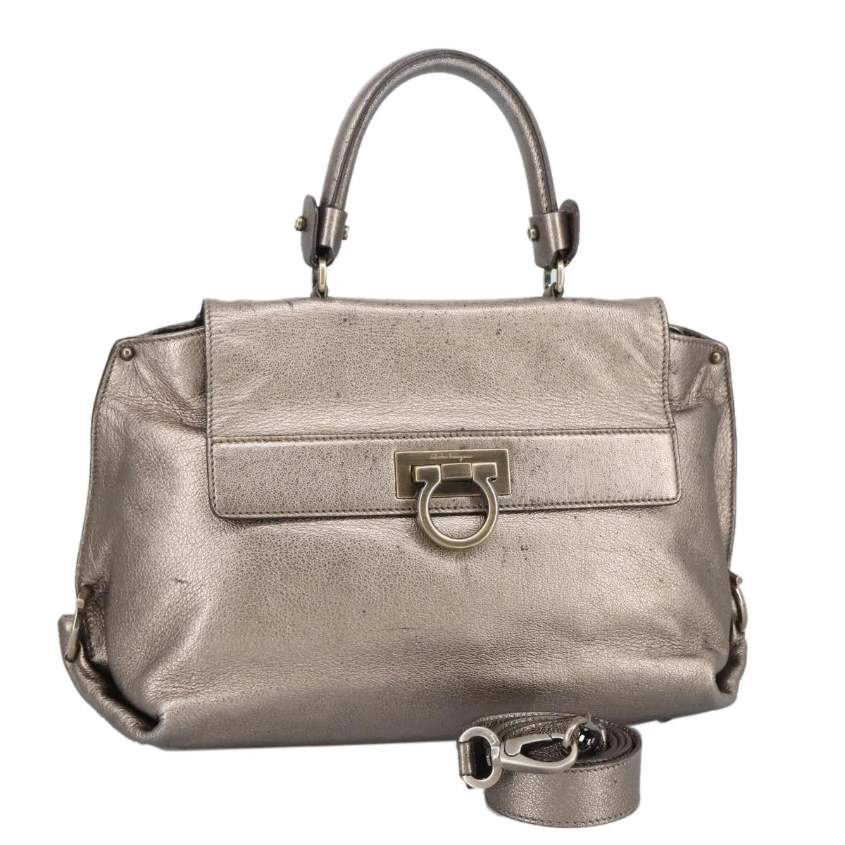 Salvatore Ferragamo Sofia Satchel Leather Silver Leather Handbag (Pre-Owned)
