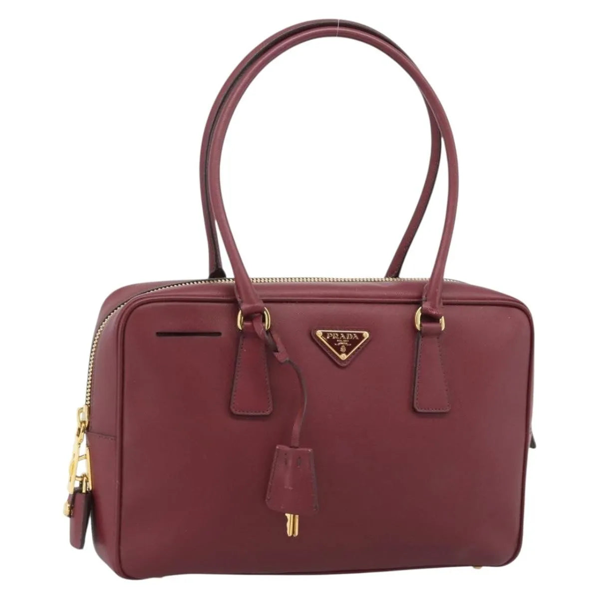 Prada Bauletto Saffiano Leather Red Leather Handbag (Pre-Owned)