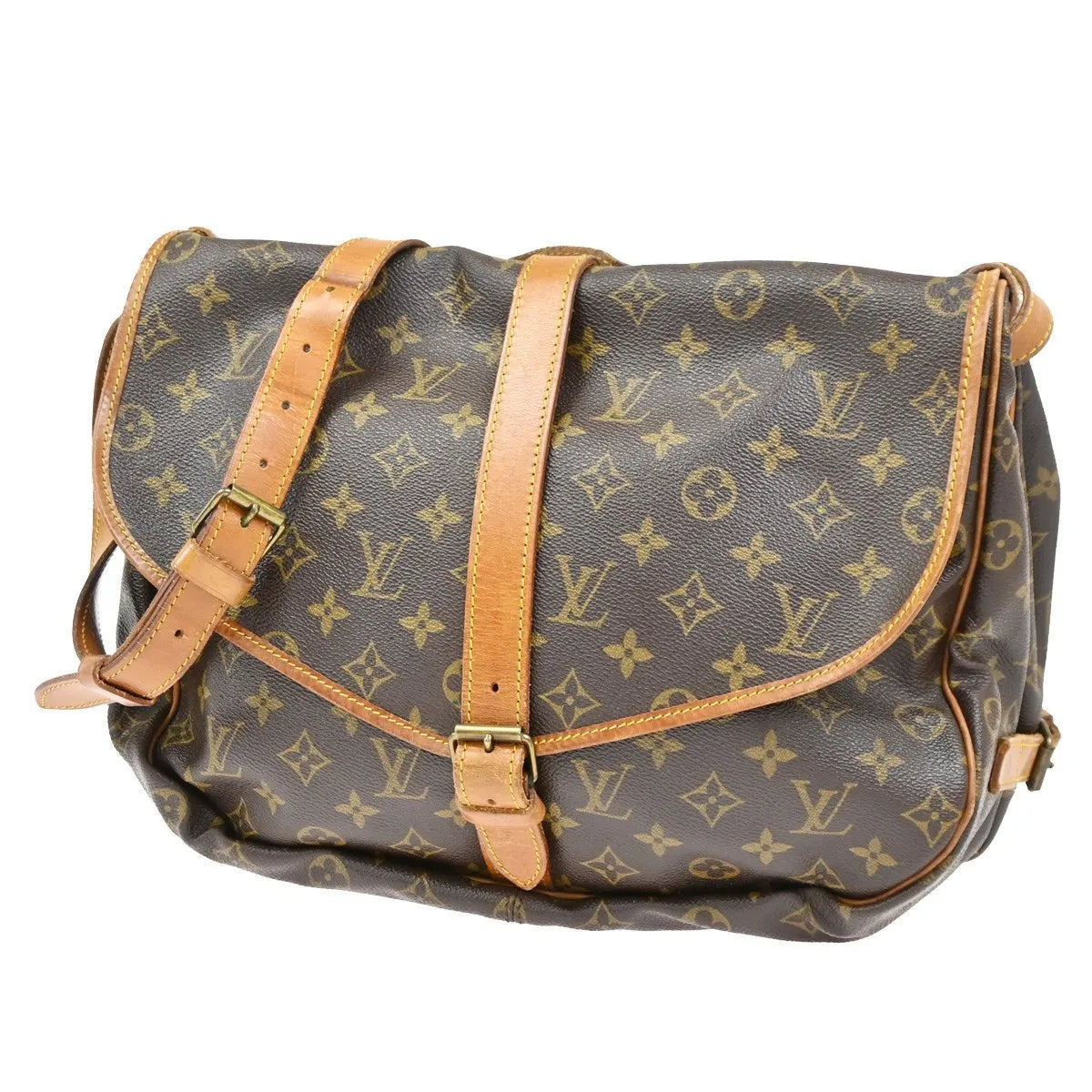 Louis Vuitton Saumur Monogram Canvas Brown Leather Shoulder Bag Bag (Pre-Owned)
