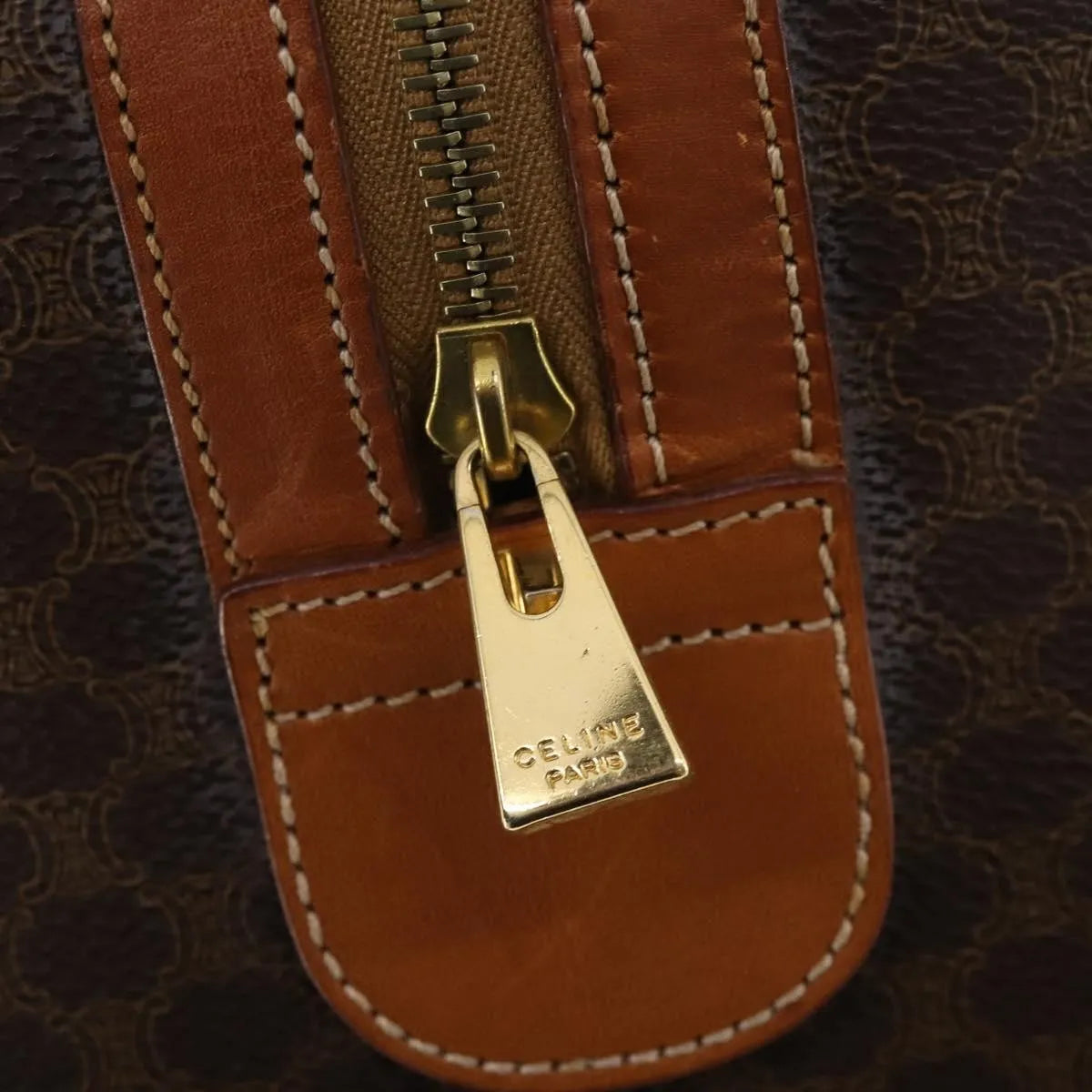 Celine Vintage Duffle Macadam Coated Canvas Brown Canvas Travel Bag Bag (Pre-Owned)