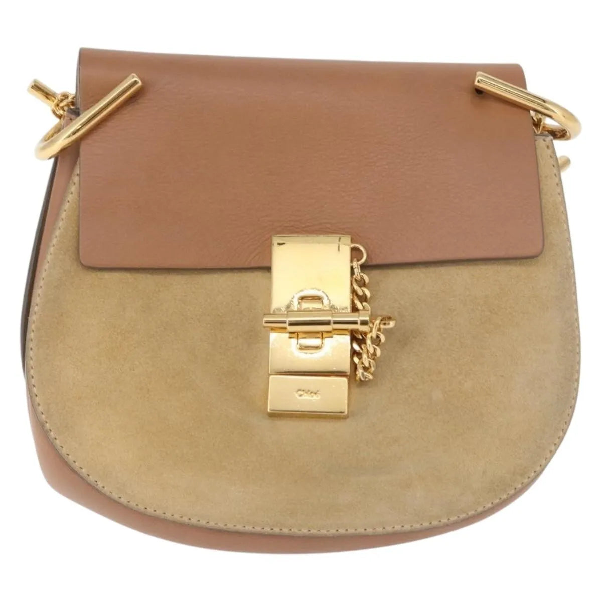 Chloe Drew Shoulder Leather Beige Suede Handbag (Pre-Owned)