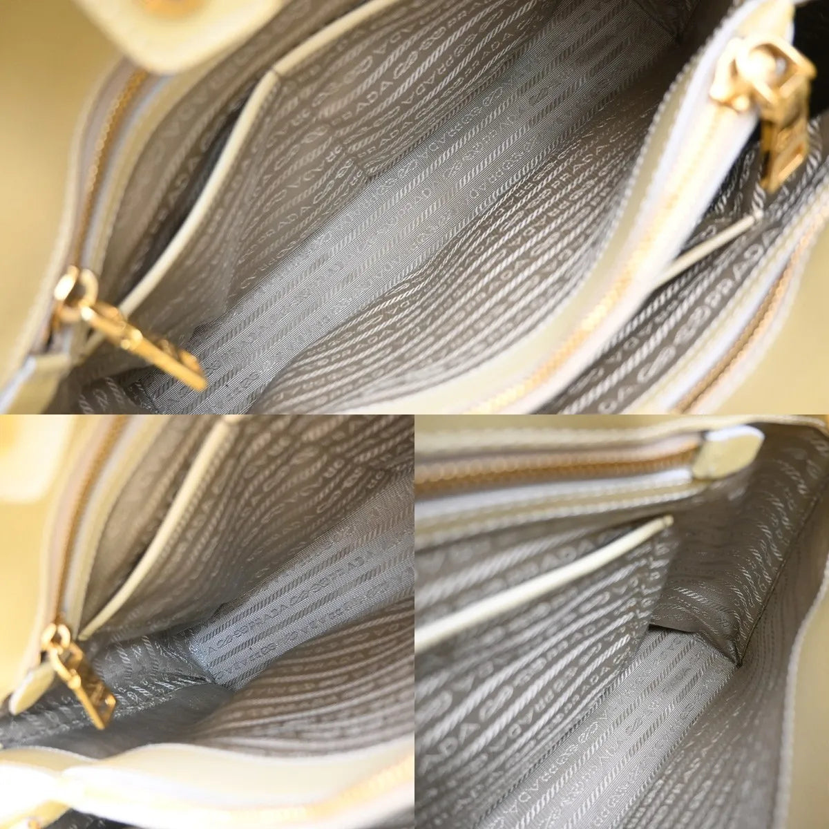 Prada Open Promenade Saffiano Leather Yellow Leather Handbag (Pre-Owned)