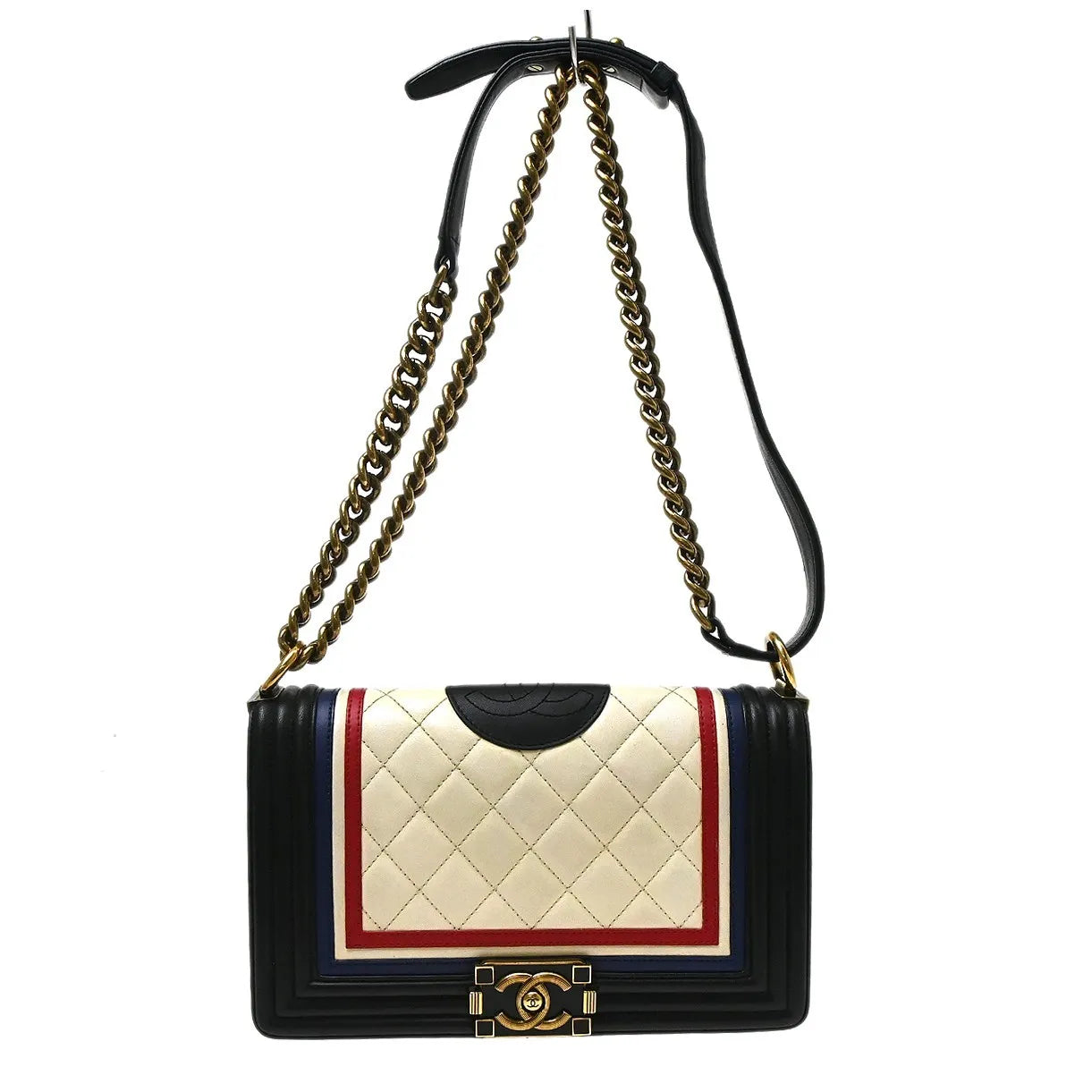 Chanel Crest Boy Flap Quilted Lambskin White Leather Shoulder Bag Bag (Pre-Owned)