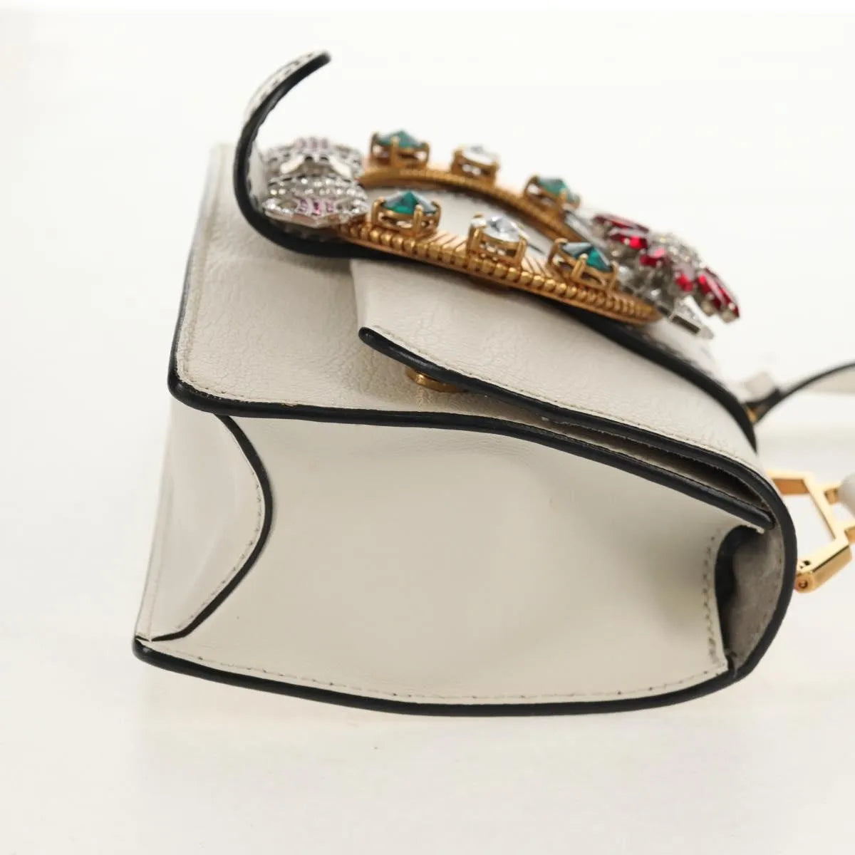 Miu Miu Madras Crystal Buckle Leather White Leather Shoulder Bag Bag (Pre-Owned)