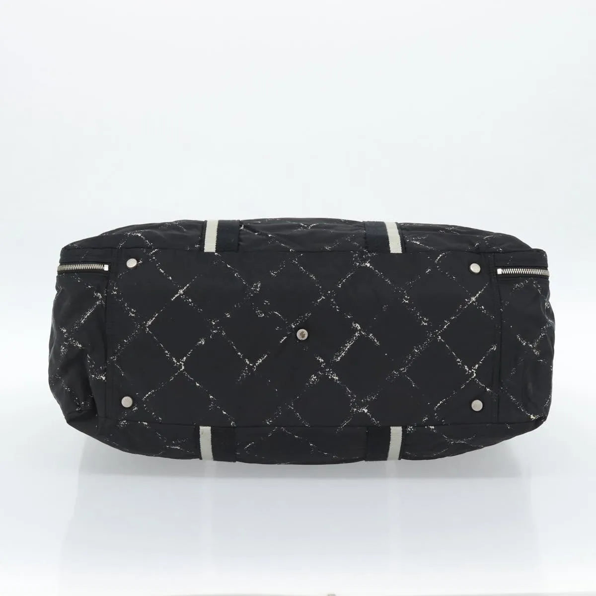 Chanel Travel Line Boston Printed Nylon Black Nylon Handbag (Pre-Owned)