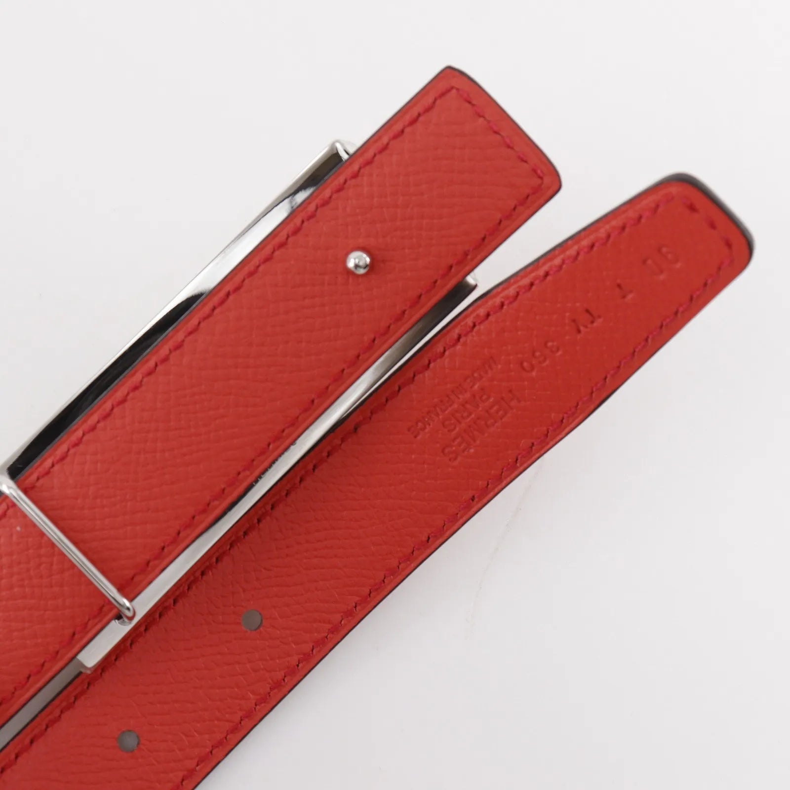Hermes Rivale Reversible Belt Leather Red Leather Belts Accessory (Pre-Owned)