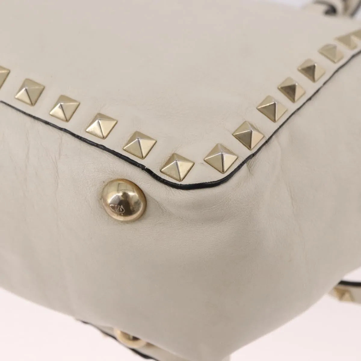 Valentino Garavani Rockstud Tote Soft Leather White Leather Tote Bag Bag (Pre-Owned)