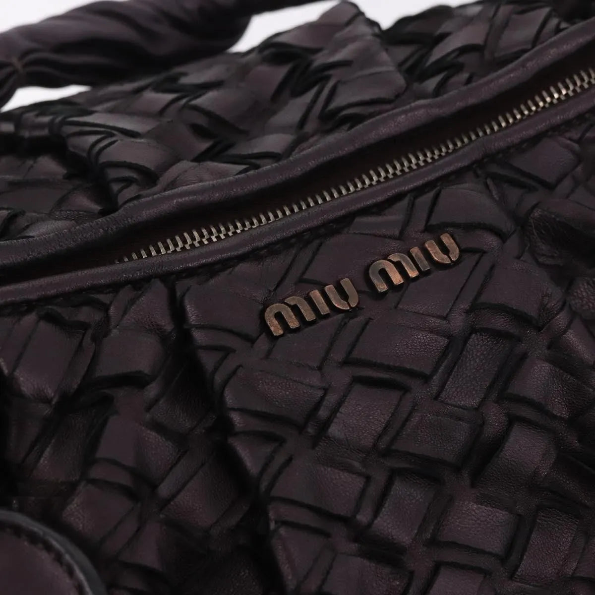 Miu Miu Hobo Woven Leather Purple Leather Handbag (Pre-Owned)