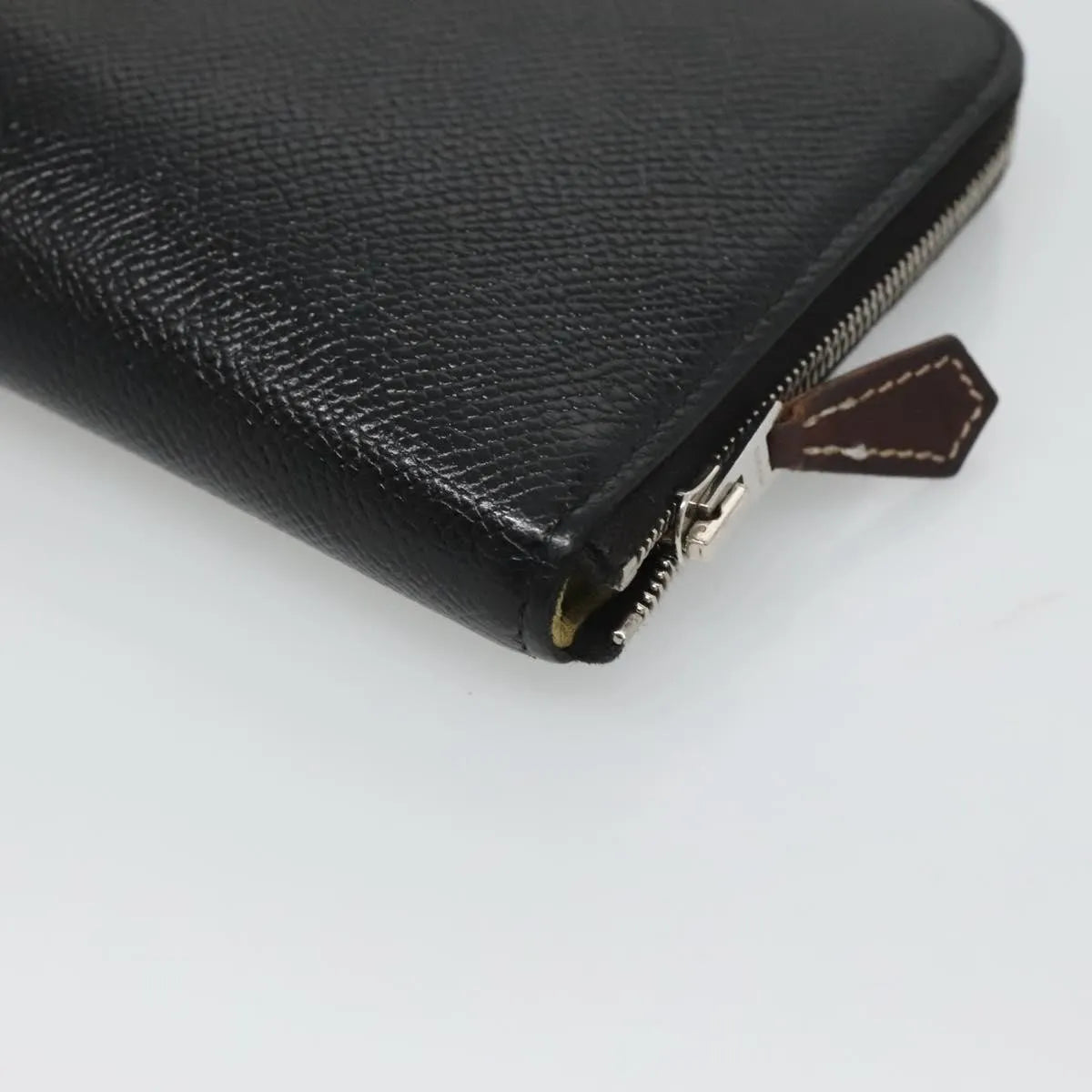 Hermes Azap Zip Around Wallet Silk'in Epsom Black Leather Wallets Accessory (Pre-Owned)