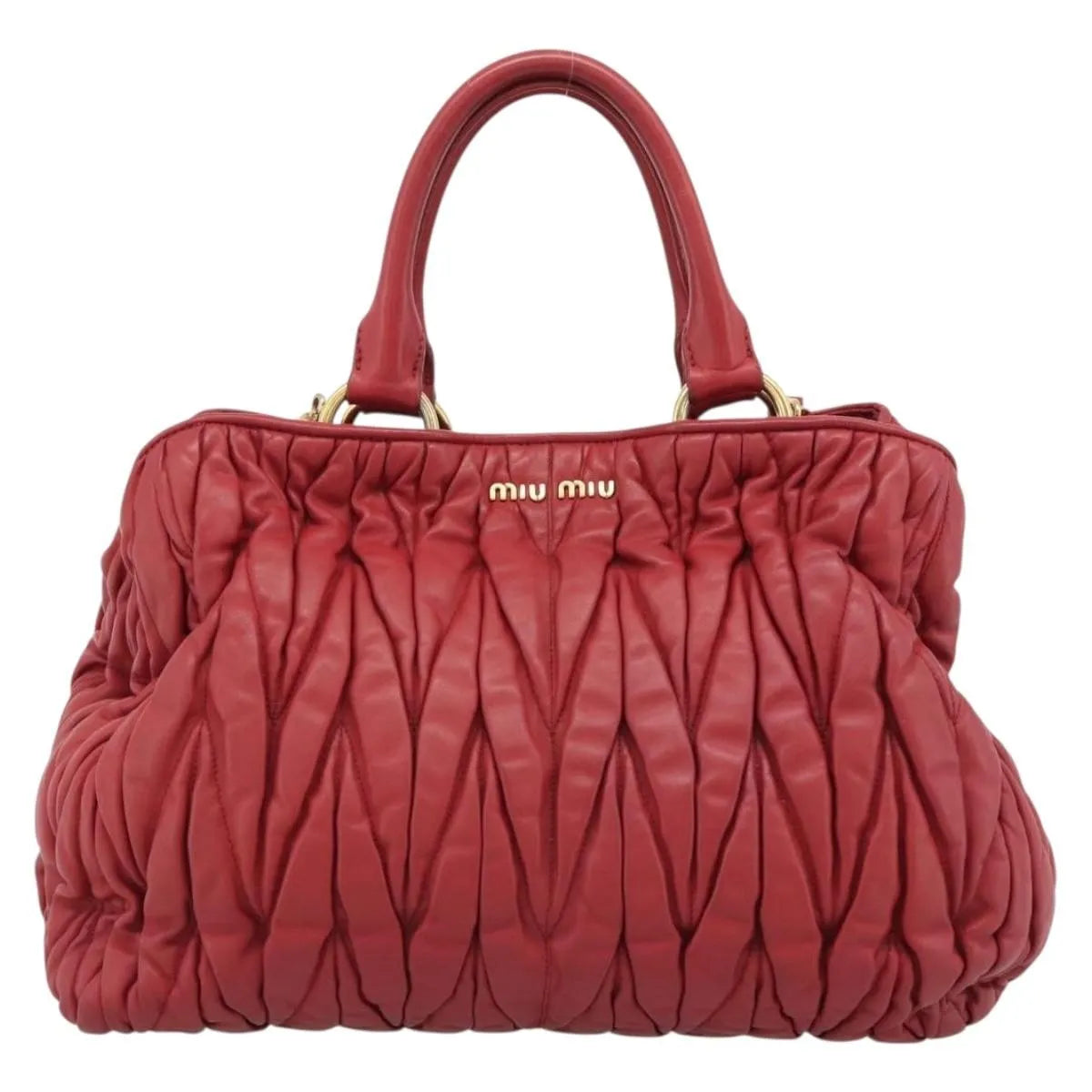 Miu Miu Matelassé Nappa Leather Top Handle Bag Leather Red Leather Shoulder Bag Bag (Pre-Owned)