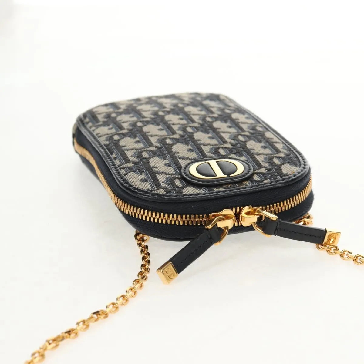 Christian Dior 30 Montaigne Phone Holder On Chain Oblique Canvas Navy Canvas Clutche & Pouche Bag (Pre-Owned)