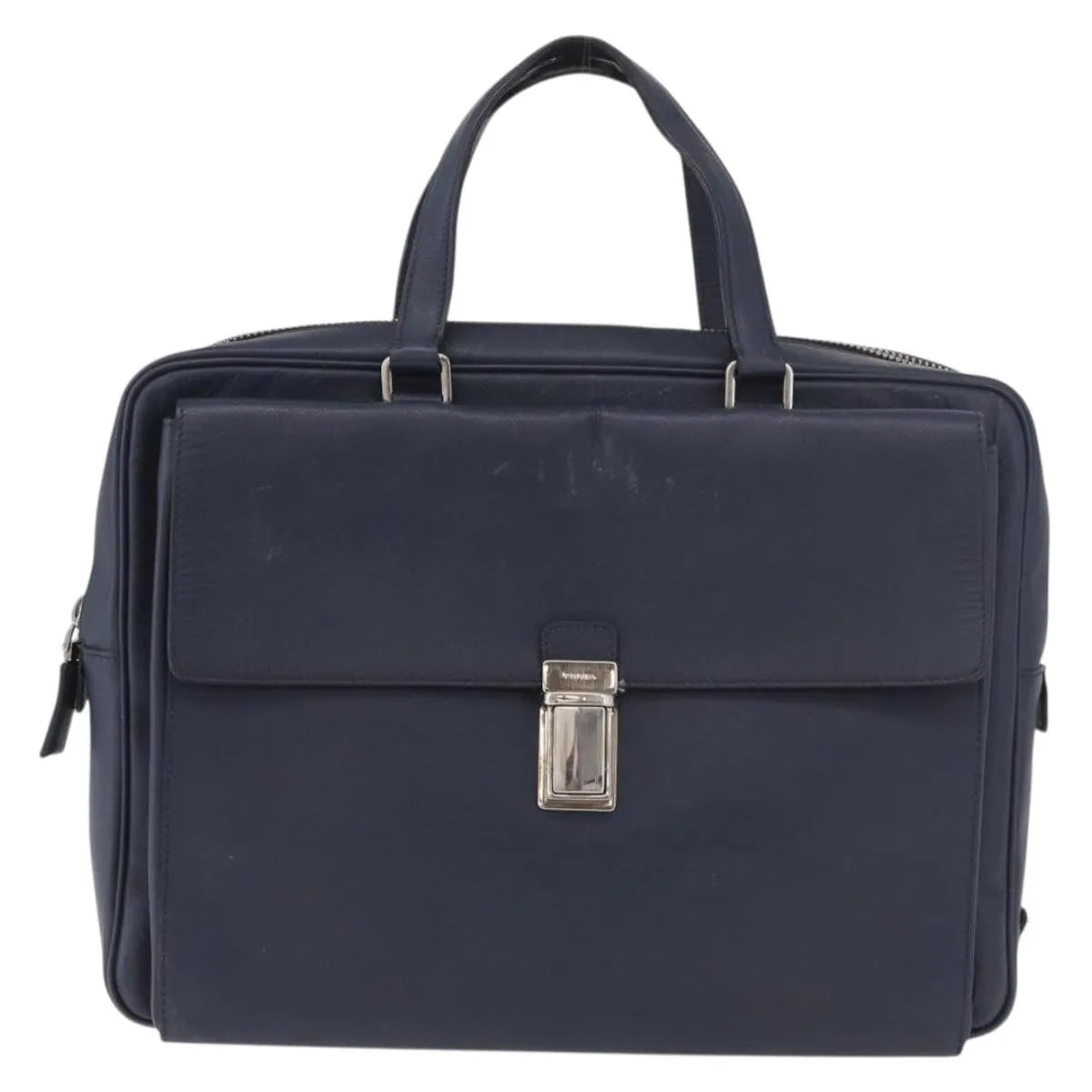 Prada Briefcase Leather Blue Leather Briefcase Bag (Pre-Owned)
