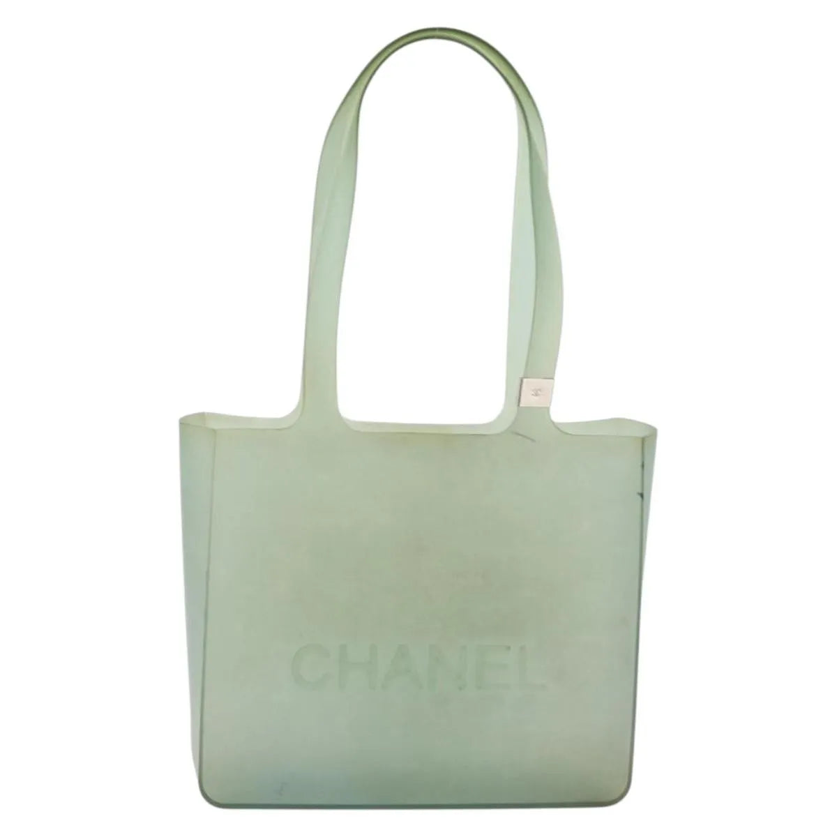 Chanel Vintage Logo Tote Plastic Green Plastic Tote Bag Bag (Pre-Owned)