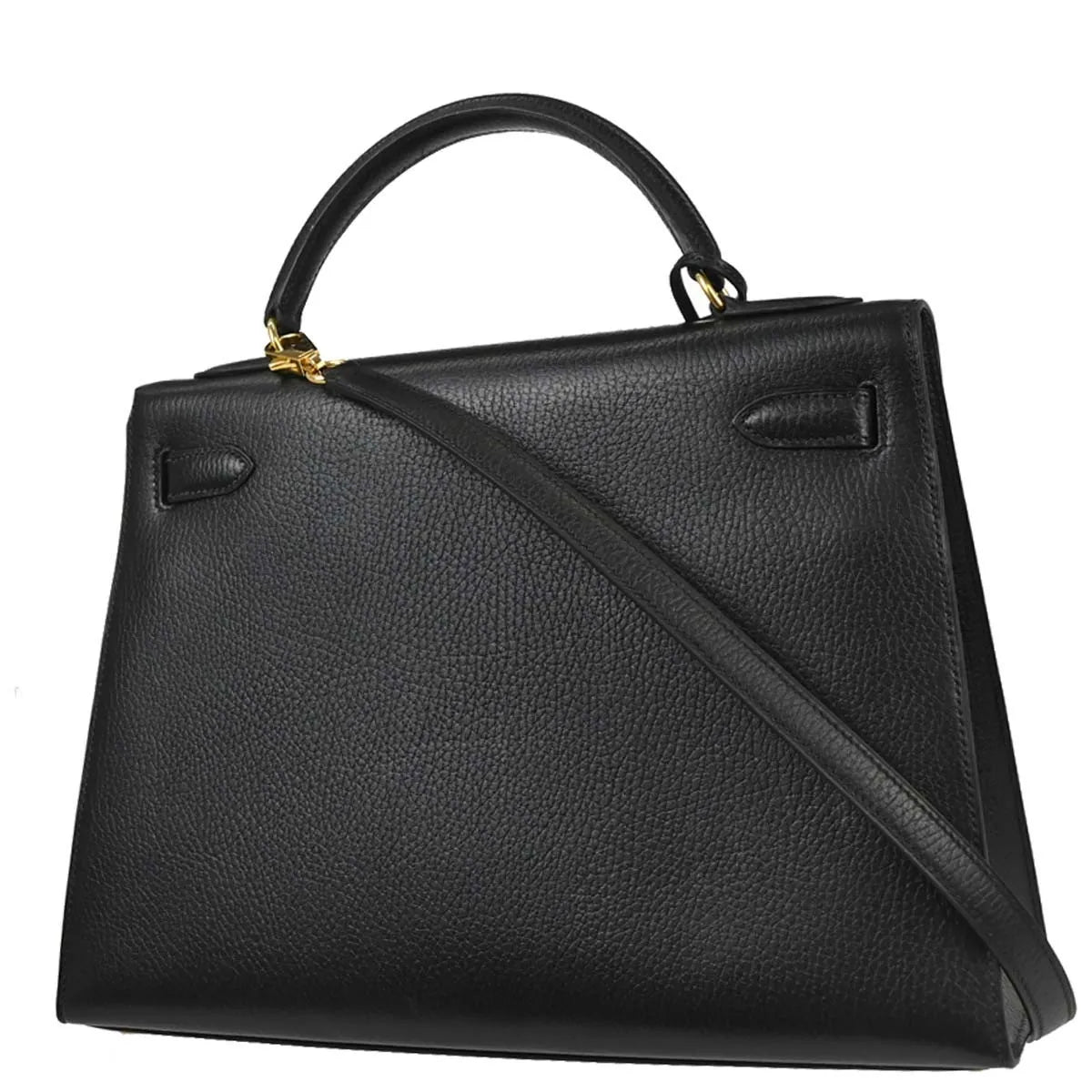Hermes Kelly Handbag Black Ardennes With Gold Hardware Black Leather Handbag (Pre-Owned)