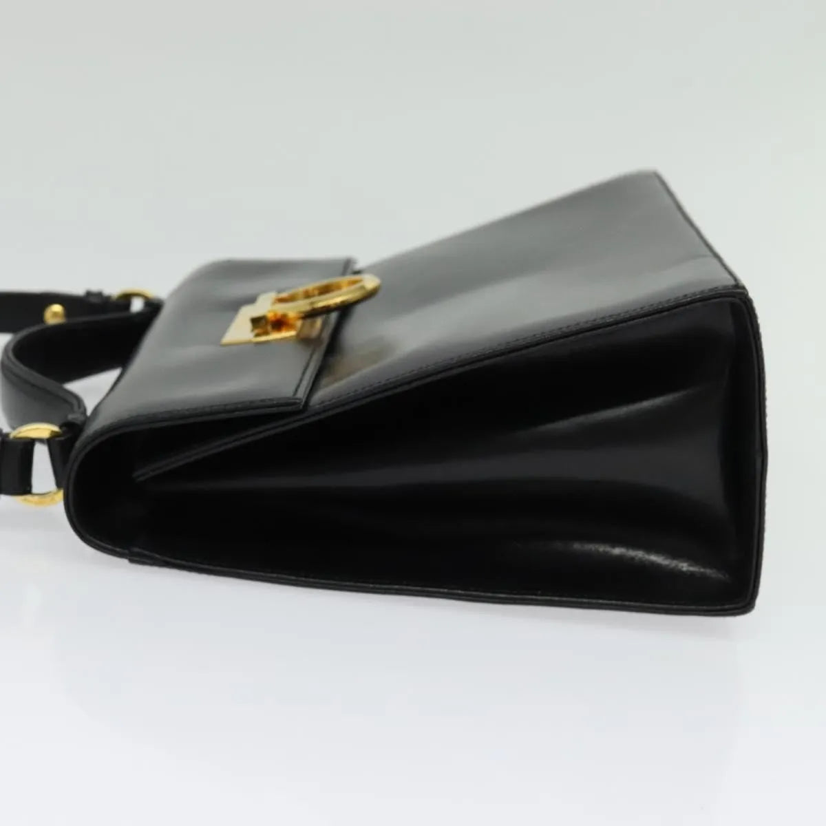 Salvatore Ferragamo Gancini Convertible Top Handle Leather Black Leather Handbag (Pre-Owned)