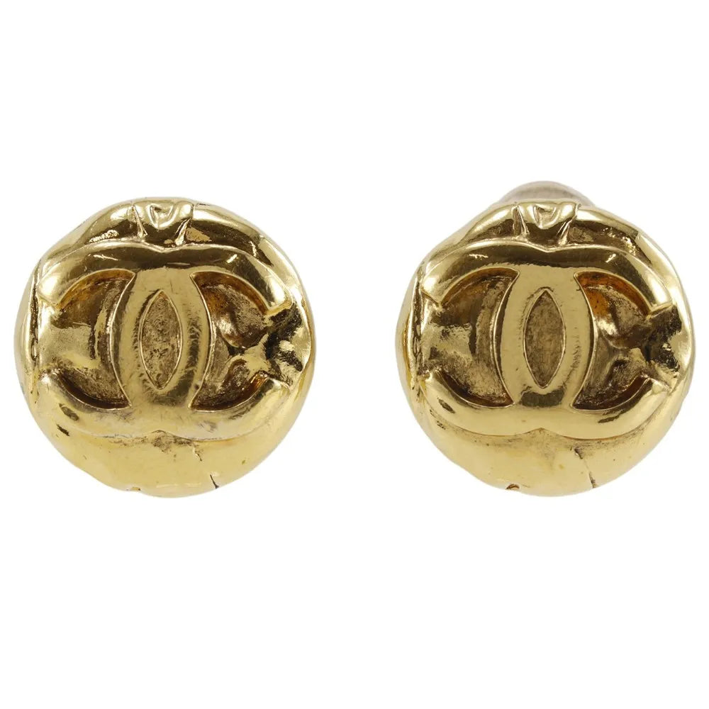 Chanel Vintage Cc Clip-On Metal Gold Gold_Plated Earrings Jewelry (Pre-Owned)