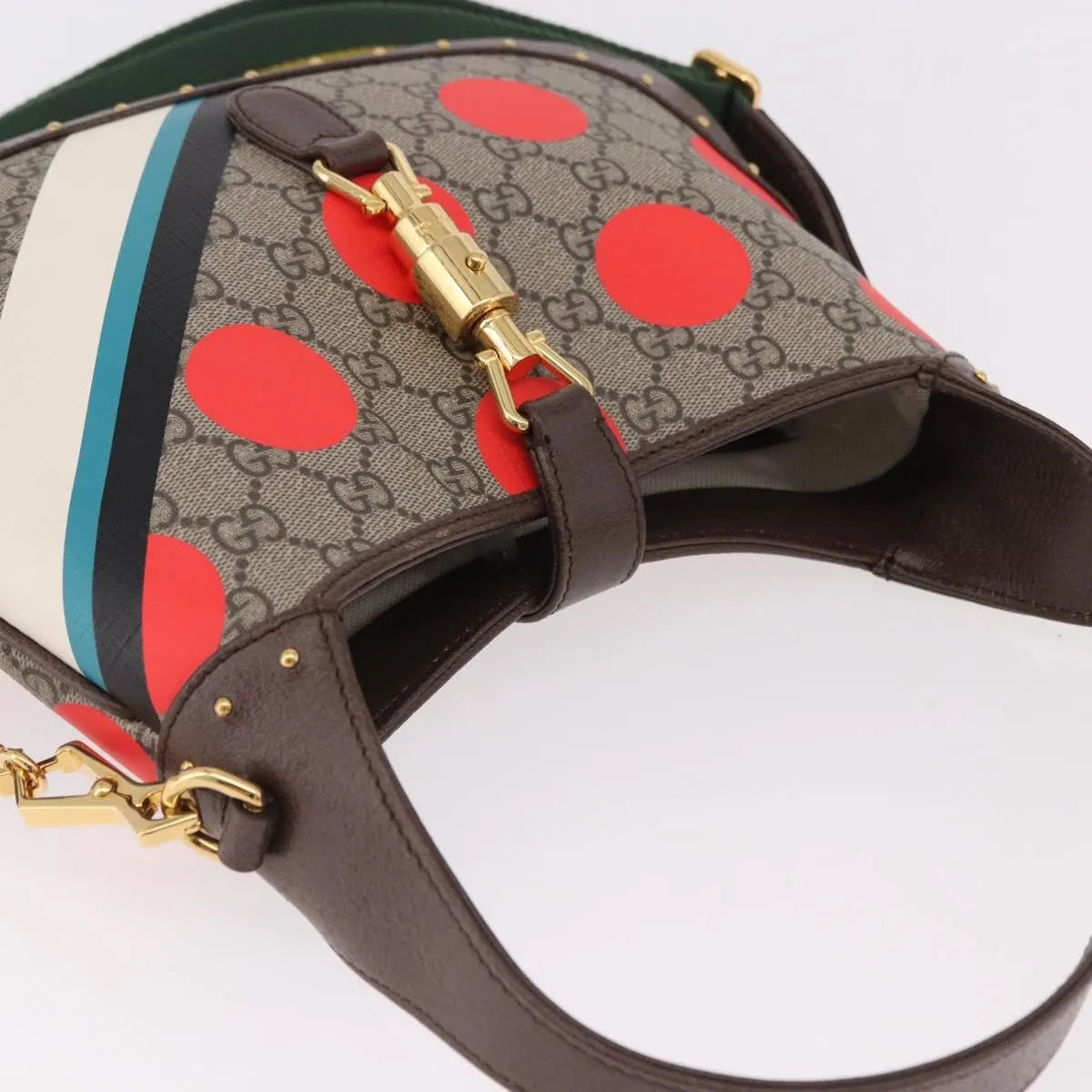 Gucci Jackie 1961 Hobo Studded Printed Gg Coated Canvas Beige Canvas Handbag (Pre-Owned)