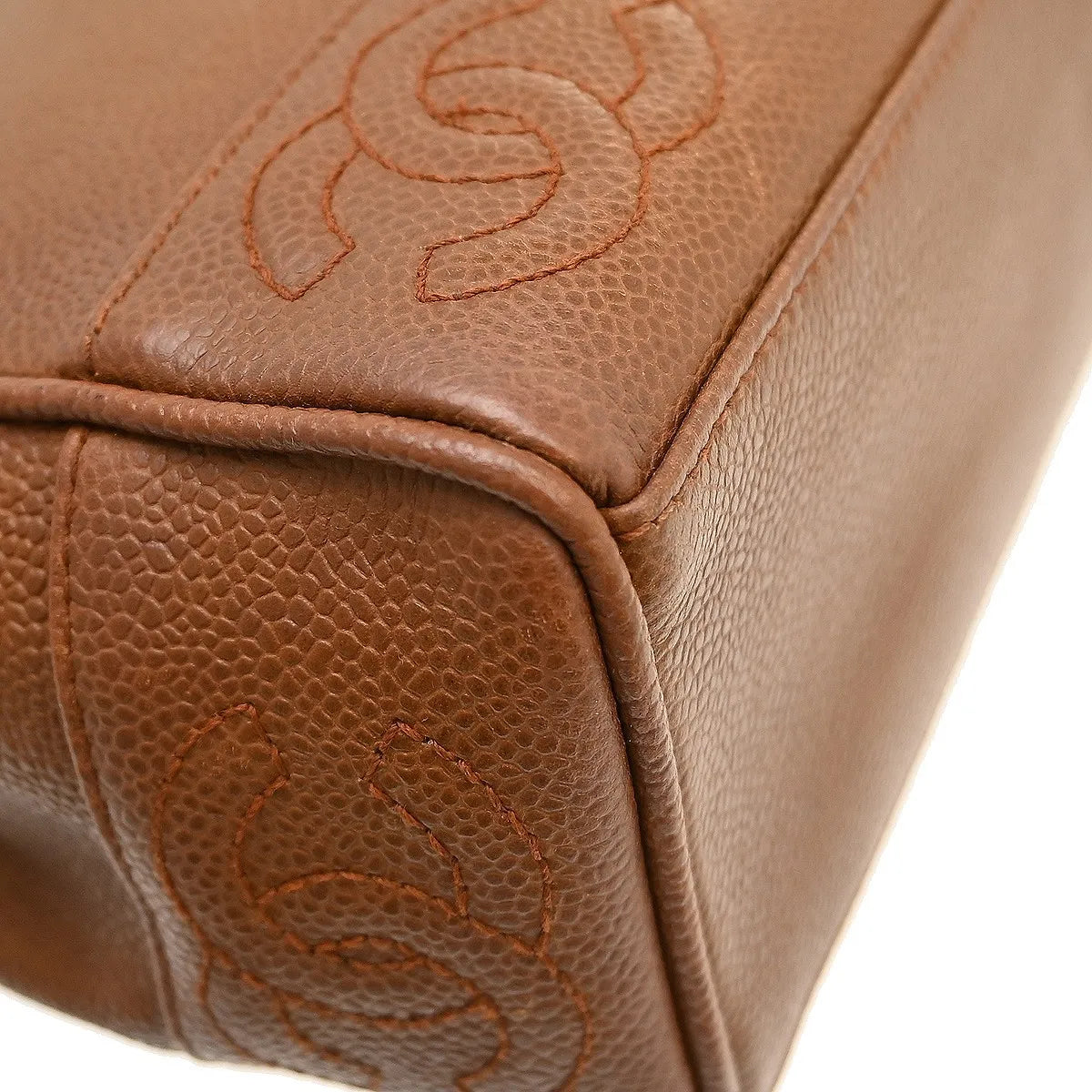 Chanel Vintage Stitched Cc Caviar Brown Leather Shoulder Bag Bag (Pre-Owned)