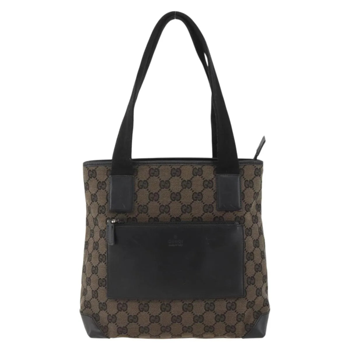 Gucci Vintage Front Pocket Tote Gg Coated Canvas With Leather Black Canvas Tote Bag Bag (Pre-Owned)