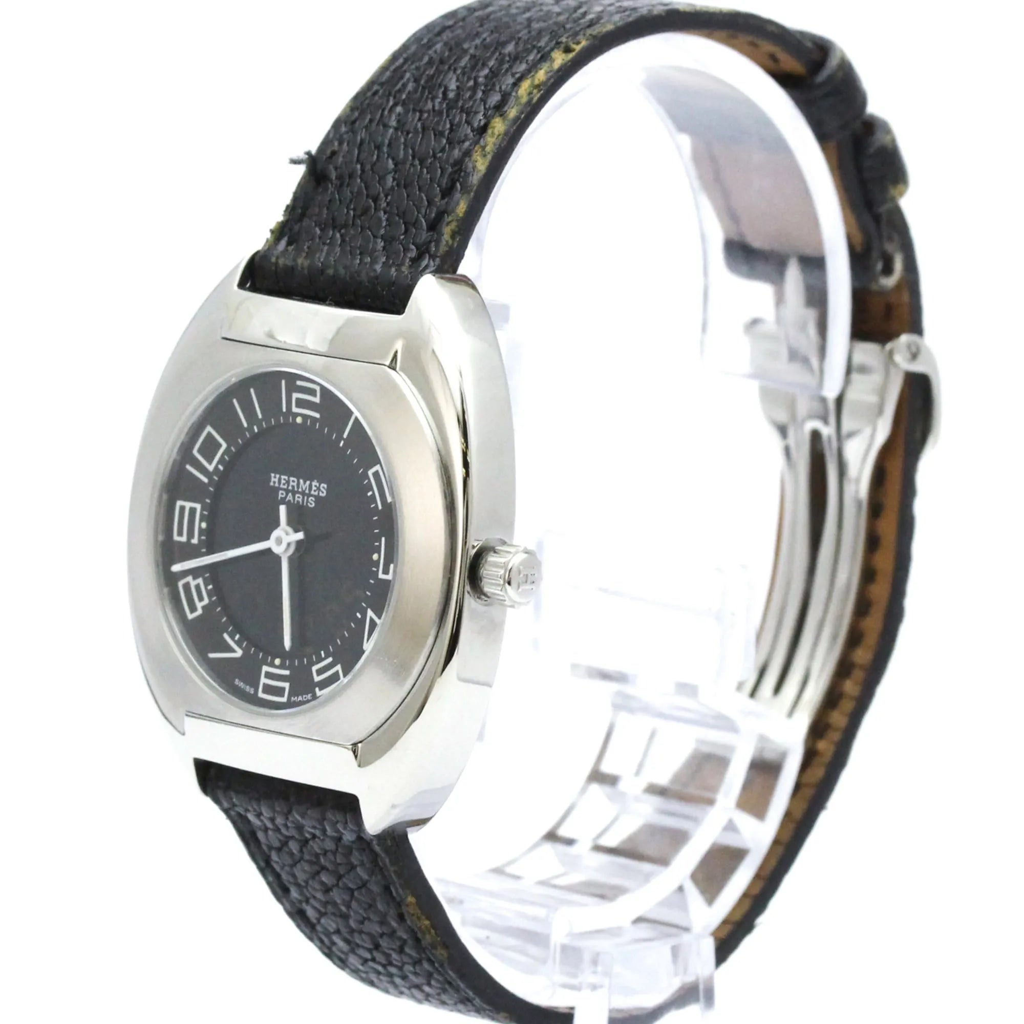 Hermes Espace Stainless Steel And Leather Watch (Pre-Owned)