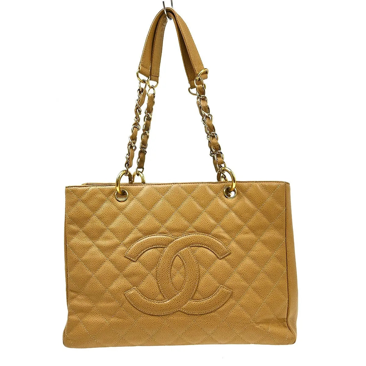 Chanel Grand Shopping Tote Quilted Caviar Beige Calfskin Tote Bag Bag (Pre-Owned)