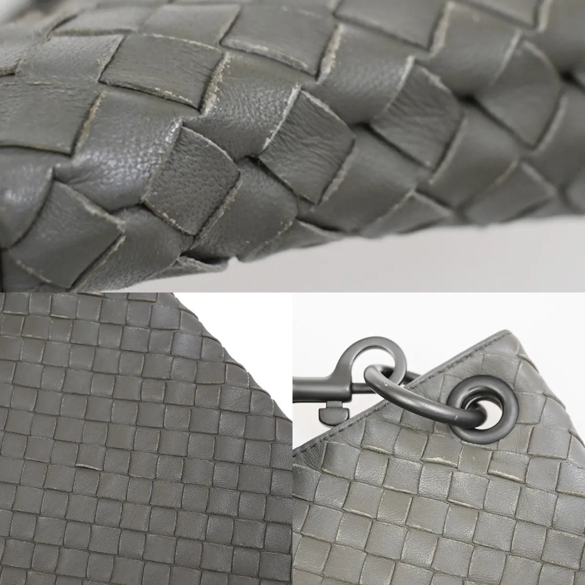 Bottega Veneta Flat Messenger Intrecciato Nappa Gray Leather Shoulder Bag Bag (Pre-Owned)