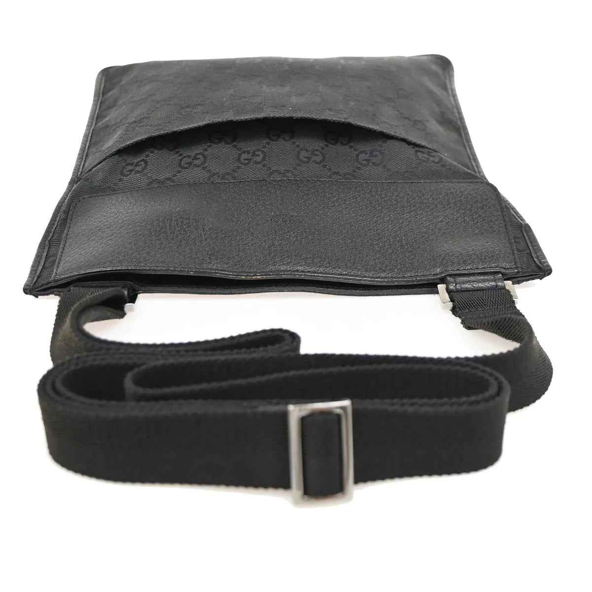 Gucci Vintage Flat Messenger Gg Canvas And Leather Black Canvas Shoulder Bag Bag (Pre-Owned)
