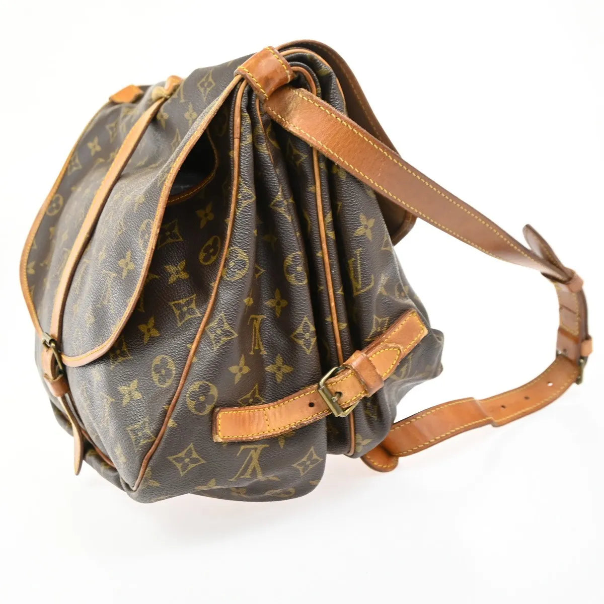 Louis Vuitton Saumur Monogram Canvas Brown Leather Shoulder Bag Bag (Pre-Owned)