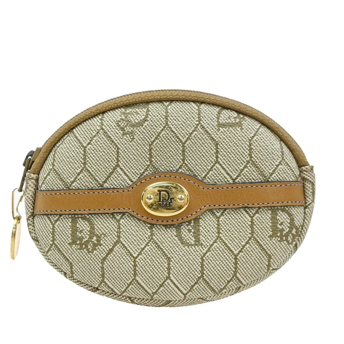 Christian Dior Honeycomb Zip Coin Purse Canvas And Leather Beige Canvas Wallets Accessory (Pre-Owned)
