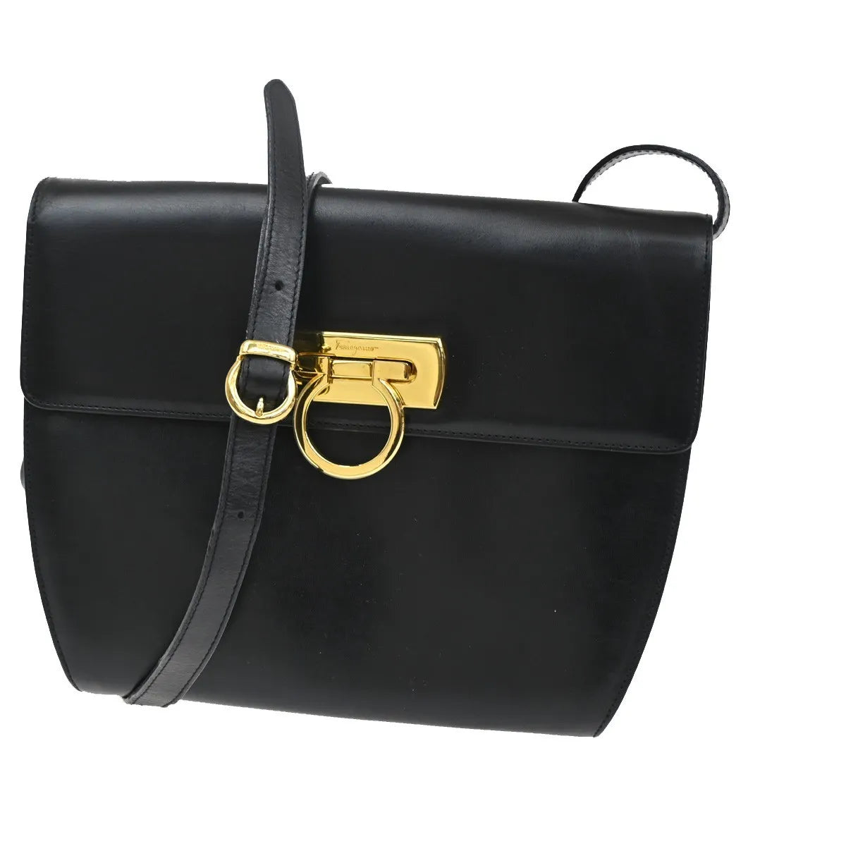 Salvatore Ferragamo Gancini Leather Black Leather Shoulder Bag Bag (Pre-Owned)