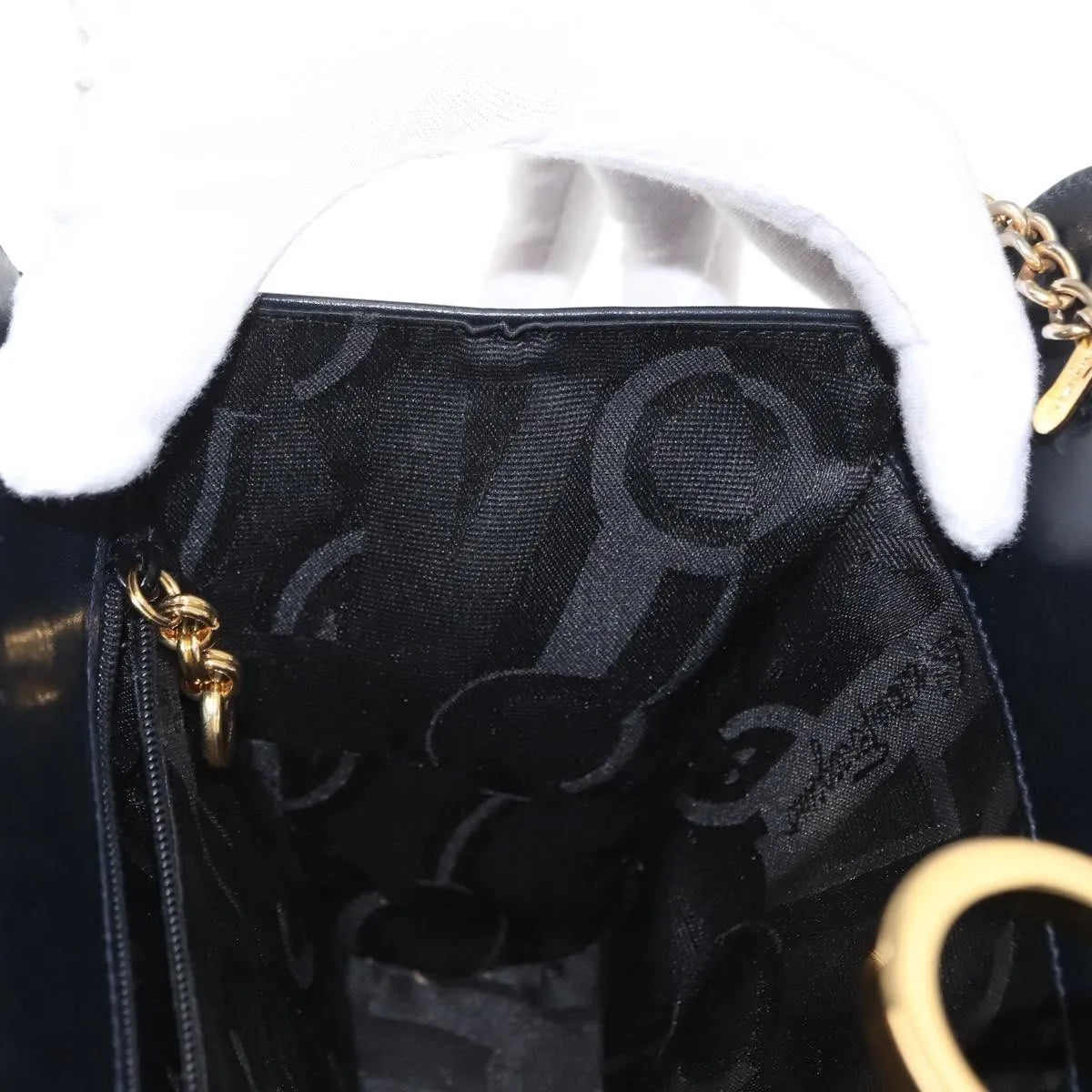 Salvatore Ferragamo Vintage Gancini Chain Leather Navy Leather Shoulder Bag Bag (Pre-Owned)