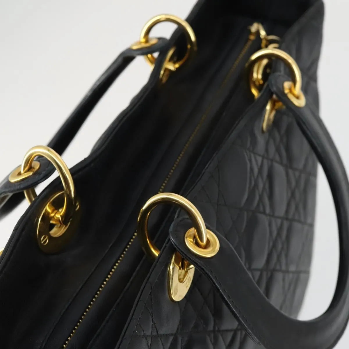 Christian Dior Lady Cannage Matelassé Black Leather Tote Bag Bag (Pre-Owned)