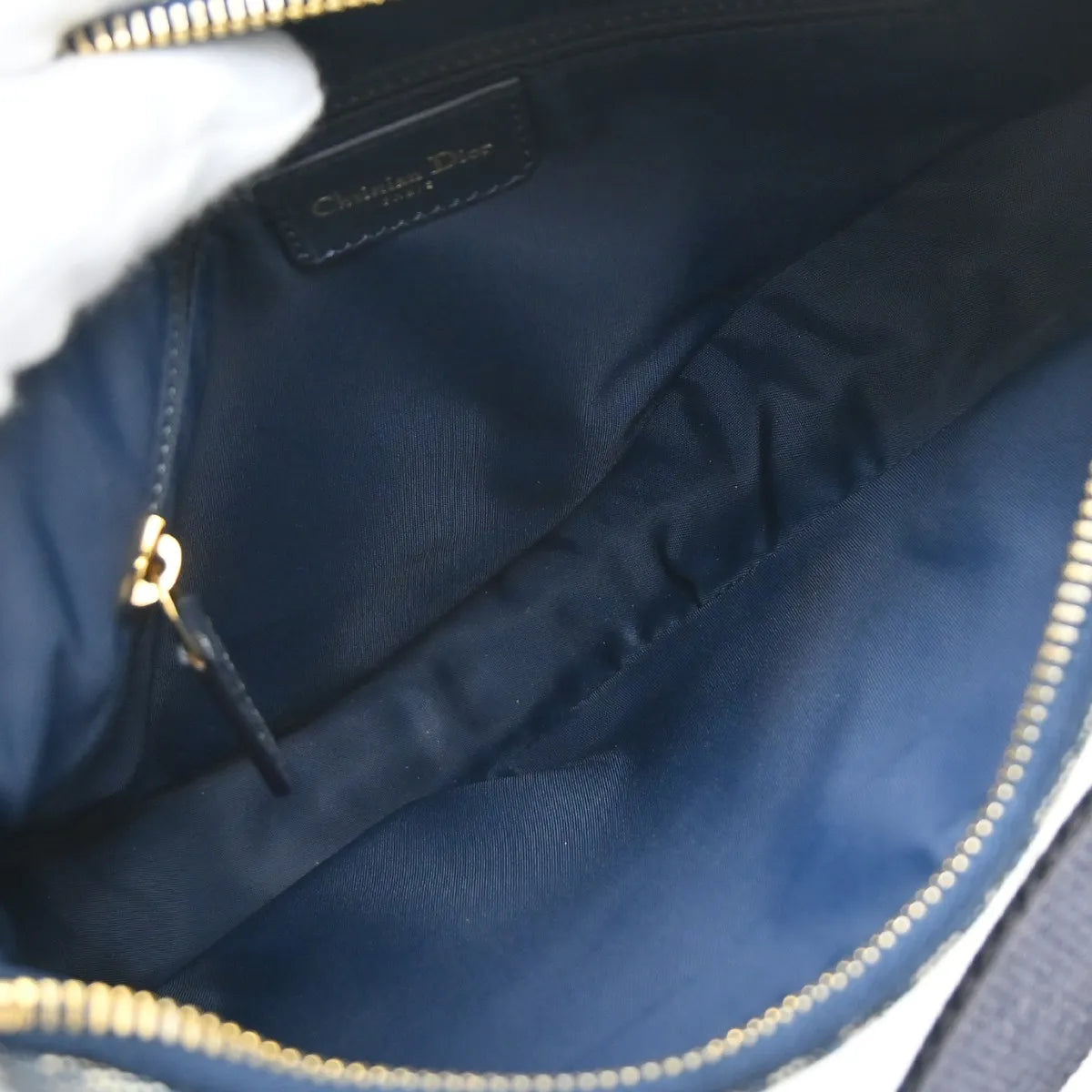 Christian Dior Vintage Trotteur Chain Canvas Blue Canvas Shoulder Bag Bag (Pre-Owned)