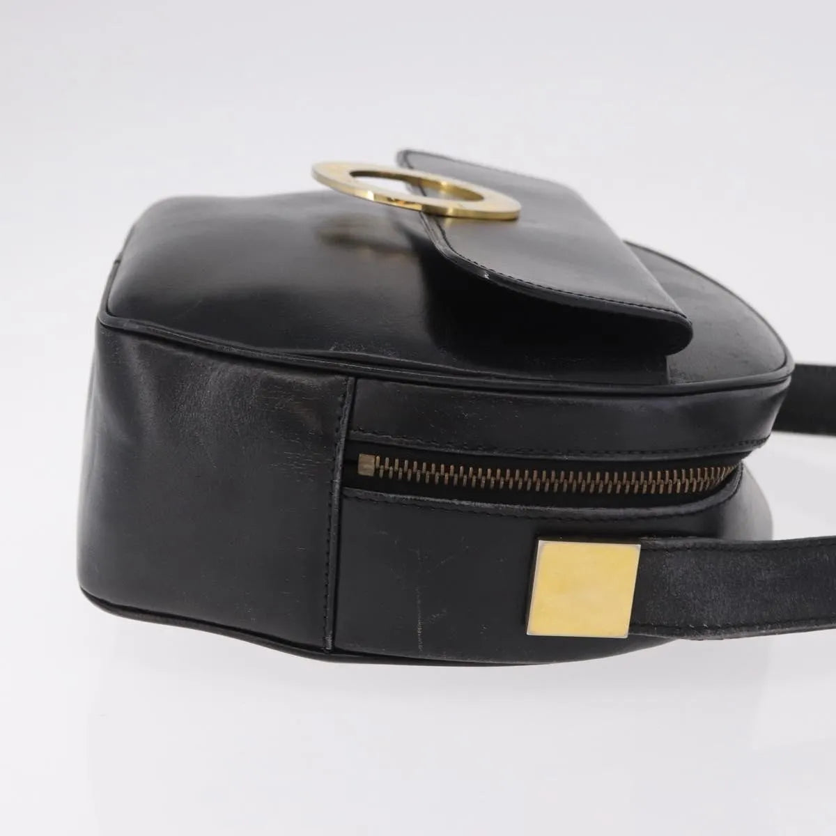 Celine Vintage Circle Logo Leather Black Leather Shoulder Bag Bag (Pre-Owned)