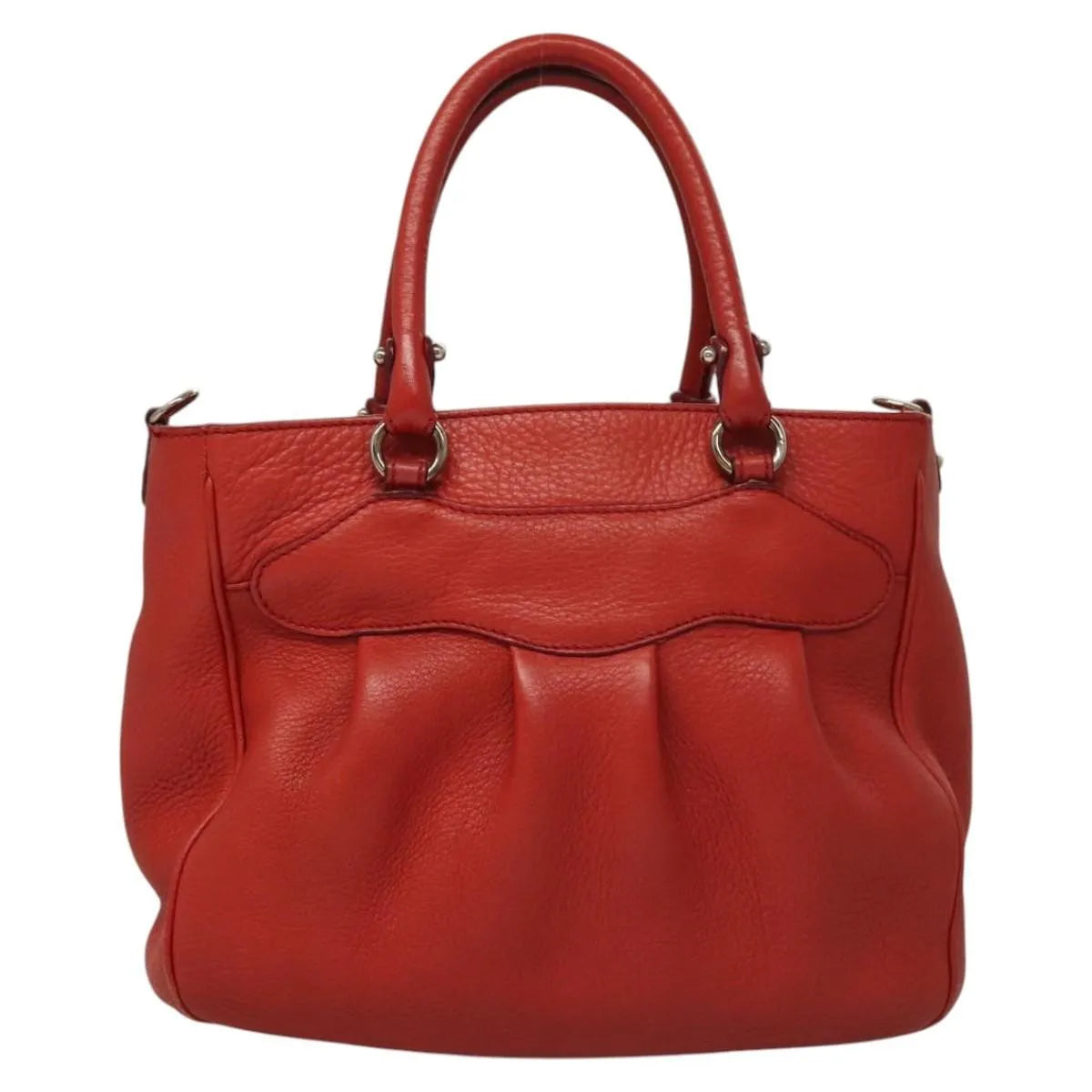 Salvatore Ferragamo Gancini Handle Tote Leather Red Leather Handbag (Pre-Owned)