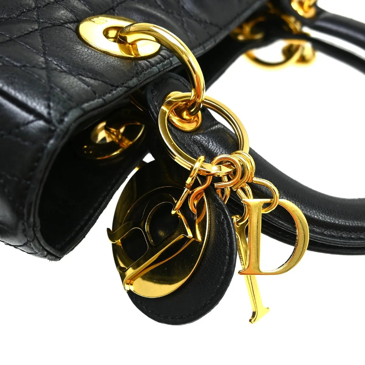 Christian Dior Lady Dior Cannage Quilt Lambskin Black Leather Handbag (Pre-Owned)