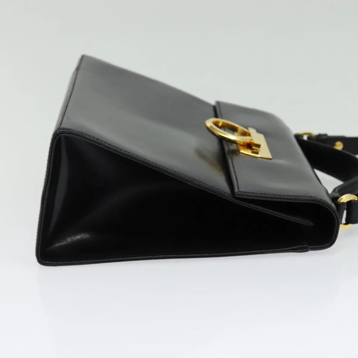 Salvatore Ferragamo Gancini Convertible Top Handle Leather Black Leather Handbag (Pre-Owned)
