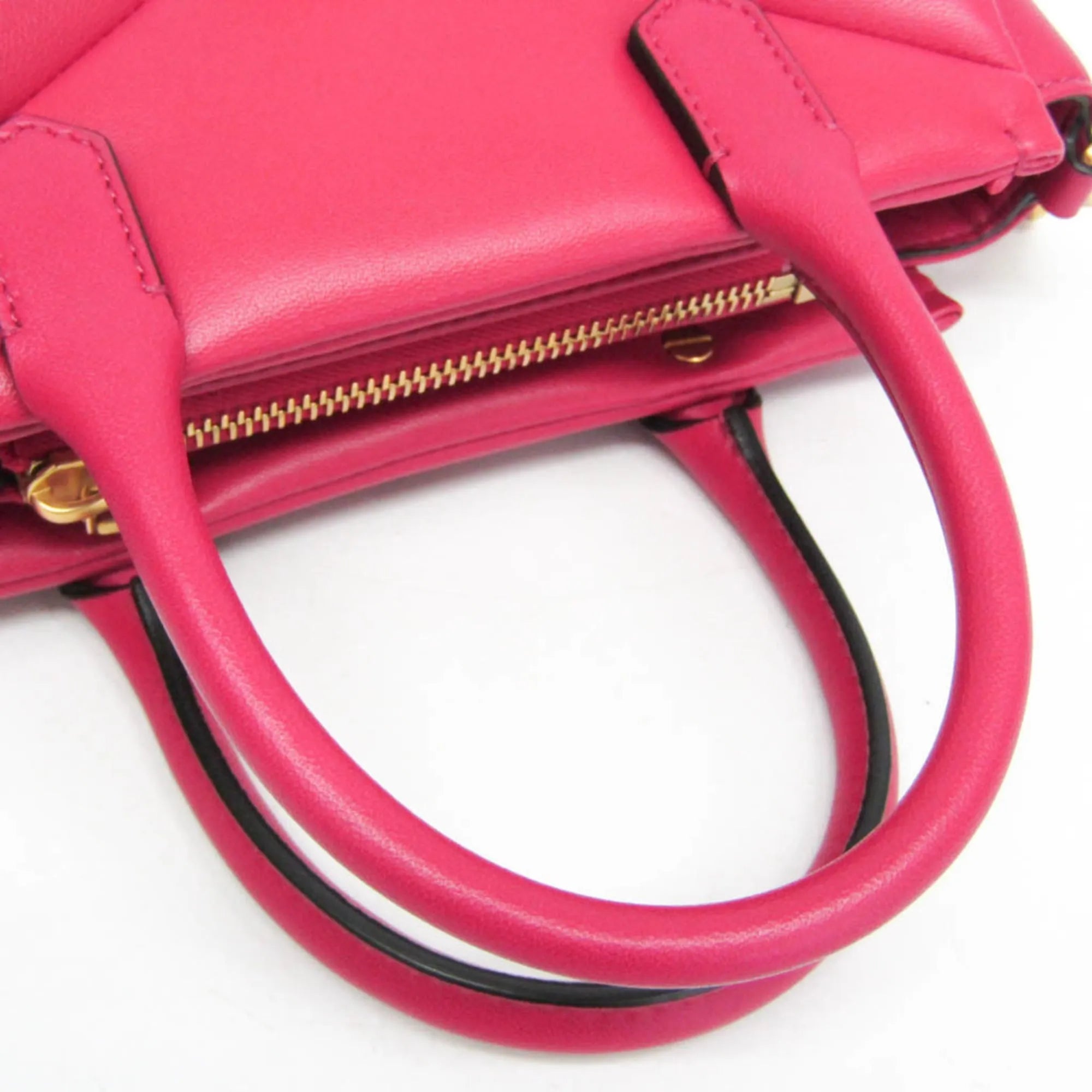 Valentino Garavani One Stud Top Handle Leather Pink Leather Handbag (Pre-Owned)