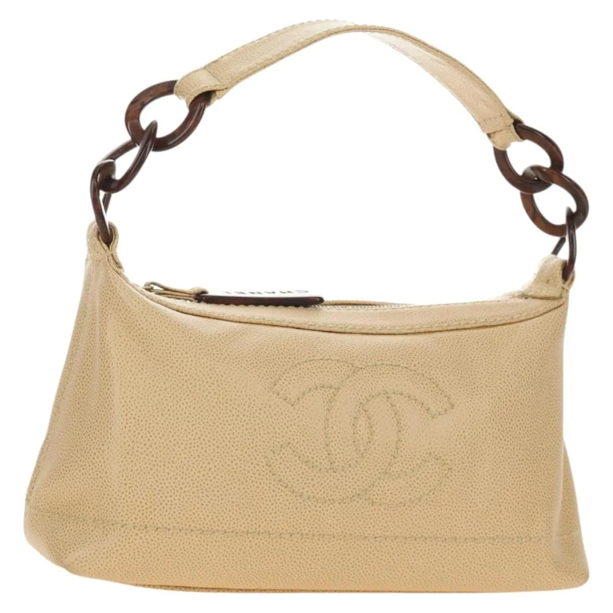 Chanel Vintage Cc Resin Chain Caviar Beige Leather Shoulder Bag Bag (Pre-Owned)