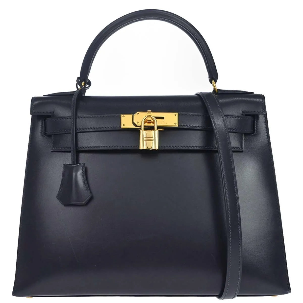 Hermes Kelly Sellier Box Calf Blue Calfskin Handbag (Pre-Owned)