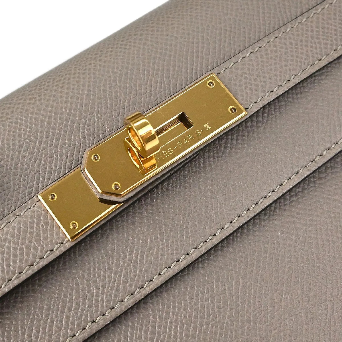 Hermes Kelly Grey Epsom With Gold Hardware Gray Leather Handbag (Pre-Owned)