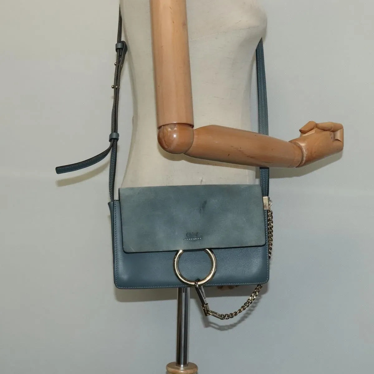 Chloe Faye Shoulder Bag Leather And Suede Blue Suede Shoulder Bag Bag (Pre-Owned)