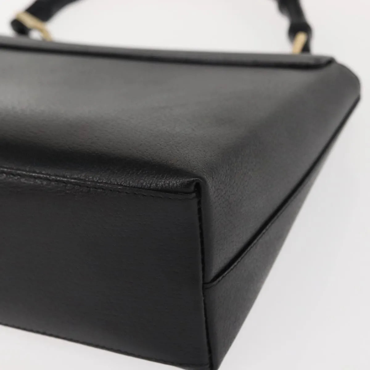 Gucci Vintage Bamboo Handle Leather Black Leather Handbag (Pre-Owned)